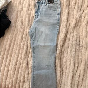 Express Cropped Flare High Rise Jeans in Light Blue